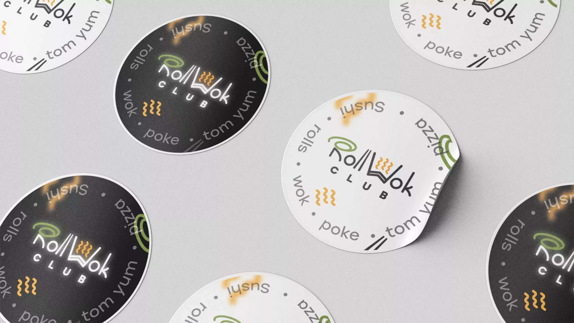 Разработка наклеек для суши-бара «Roll Wok Club» в Великом Новгороде